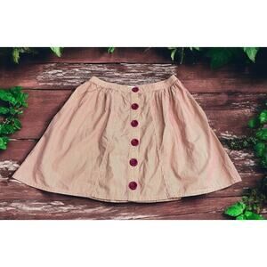 Tulle Brand Peach Striped A-Line Skirt Sz Large Pink Buttons Above Knee Length
